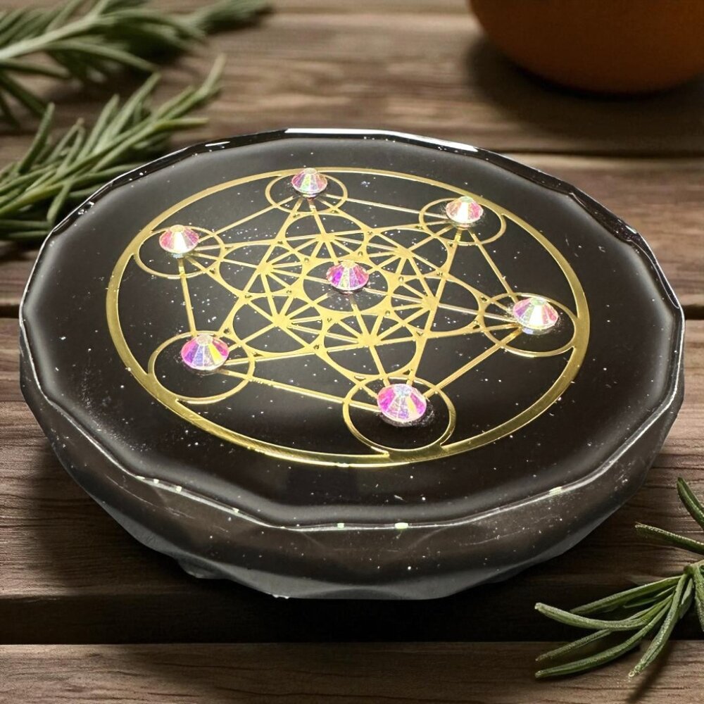 Metatrons Cube Crystal and Brass Orgonite Grid